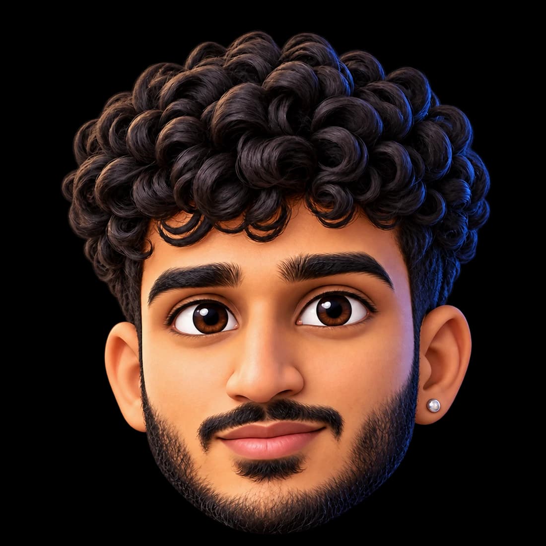 Nishant’s original floating cartoon head, with curly black hair and a beard